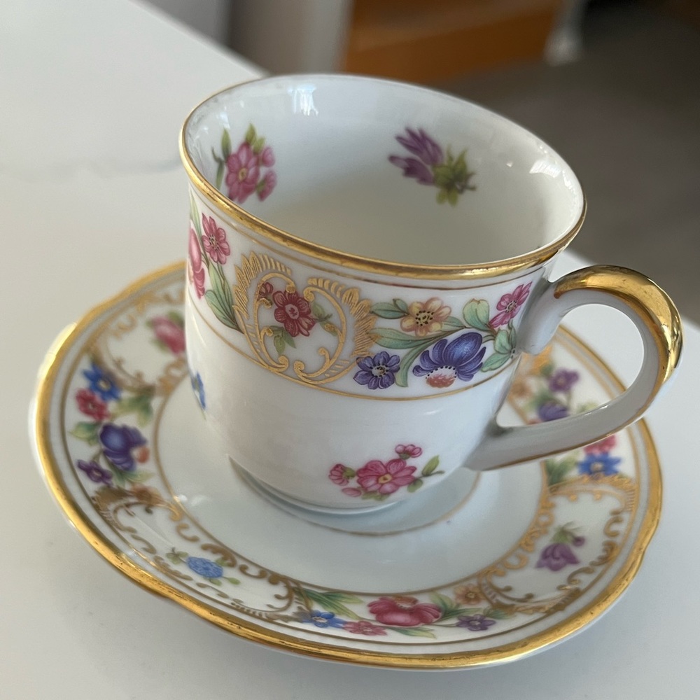 Beautiful vintage winterling Bavaria tea cup and saucer.  Floral with gold trim.